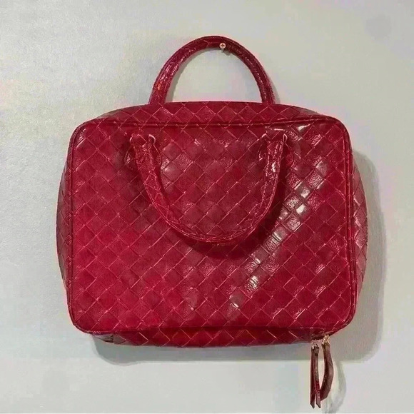 Estee Lauder Handbags - Estee Lauder Red Brick Beauty Makeup Travel Bag Cosmetic Case Purse Tote 13.5"